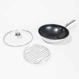 マキシム深型フライパン26㎝+ガラス蓋+蒸しラック【金萬福氏監修 レシピ付き】